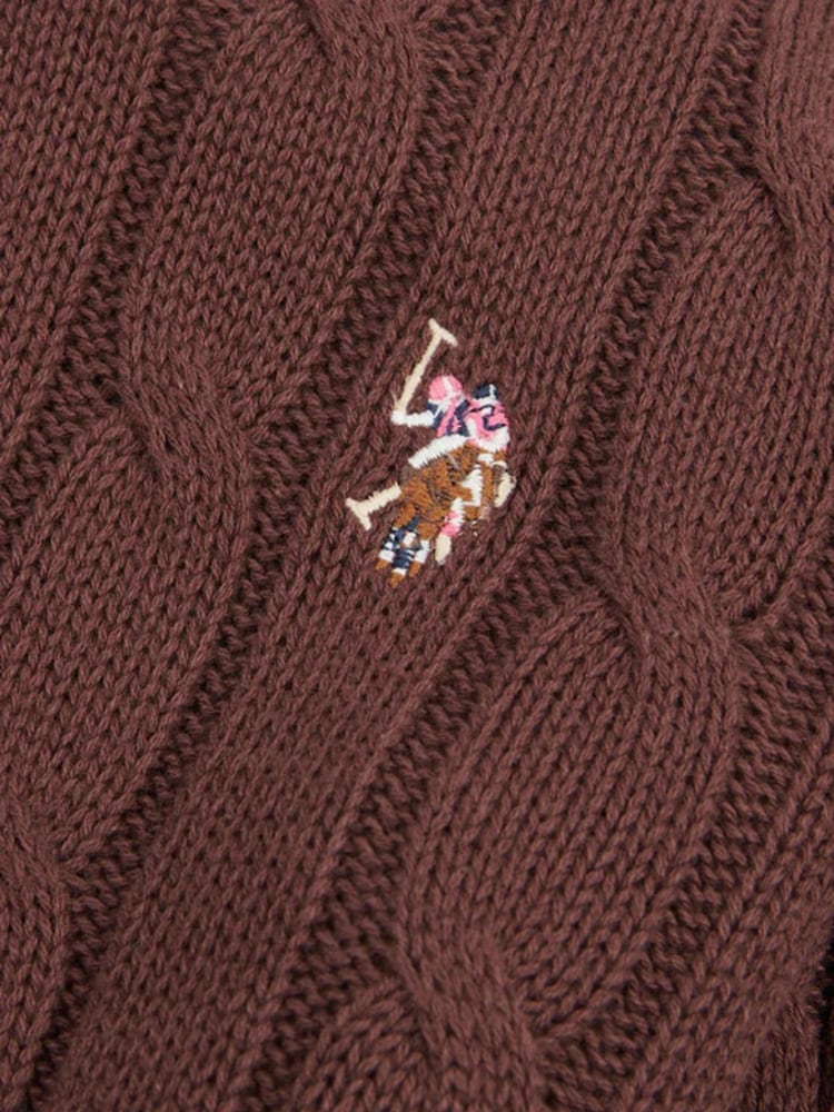 U.S. Polo Assn. Brown Crew Neck Cable Knit Jumper - Image 4 of 4 U.S. Polo Assn. Brown Crew Neck Cable Knit Jumper - Image 4 of 4