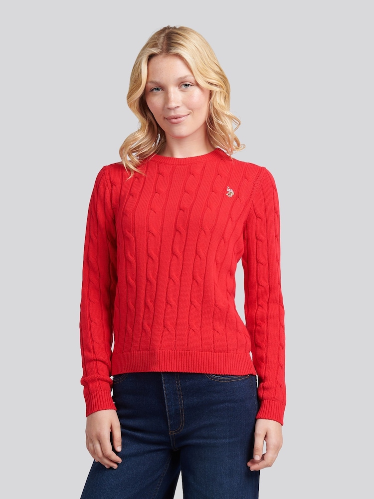 U.S. Polo Assn. Red Crew Neck Cable Jumper - Image 1 of 1 U.S. Polo Assn. Red Crew Neck Cable Jumper - Image 1 of 1