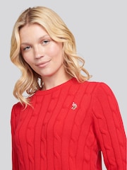 U.S. Polo Assn. Red Womens Crew Neck Cable Knit Pink Jumper - Image 4 of 4