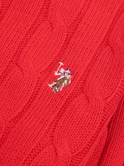 U.S. Polo Assn. Red Womens Crew Neck Cable Knit Pink Jumper - Image 7 of 7