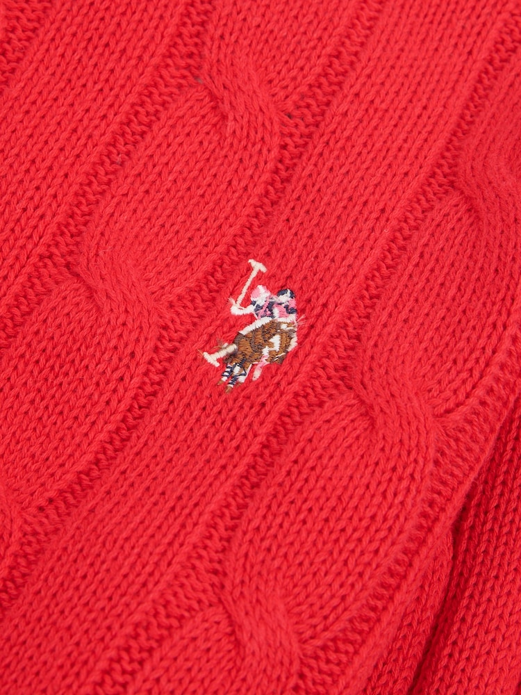 U.S. Polo Assn. Red Womens Crew Neck Cable Knit Pink Jumper - Image 7 of 7 U.S. Polo Assn. Red Womens Crew Neck Cable Knit Pink Jumper - Image 7 of 7