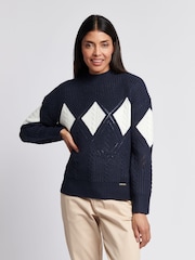 Blau - U.S. Polo Assn. Cable Argyle Mock Neck Jumper - Bild 1 von 1