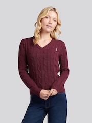 U.S. Polo Assn. Brown V-Neck Cable Jumper - Image 1 of 1