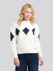 Creme - U.S. Polo Assn. Cable Argyle Mock Neck Jumper - Bild 1 von 1