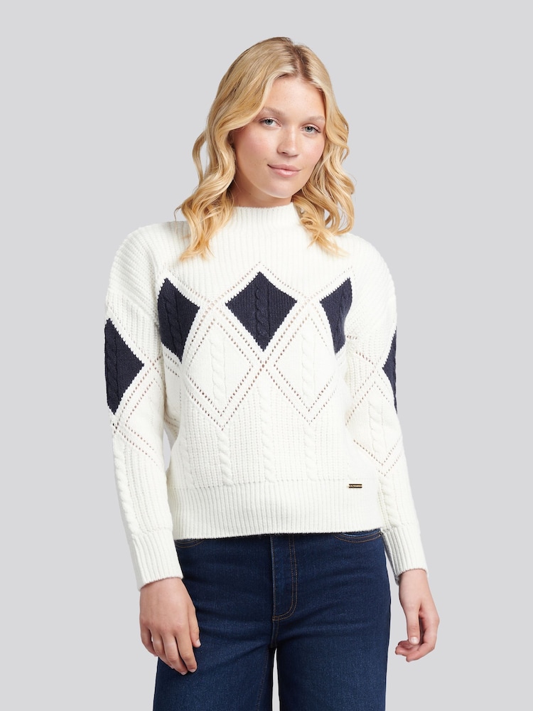 Creme - U.S. Polo Assn. Cable Argyle Mock Neck Jumper - Bild 1 von 1