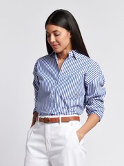 Azul - U.S. Polo Assn. Cotton Poplin Loose Fit Stripe Shirt - Imagem 1 de 10