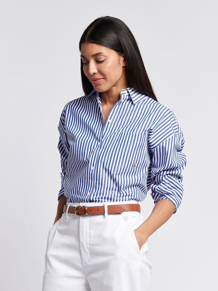 Azul - U.S. Polo Assn. Cotton Poplin Loose Fit Stripe Shirt - Imagem 1 de 10
