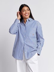 Azul - U.S. Polo Assn. Cotton Poplin Loose Fit Stripe Shirt - Imagem 5 de 10