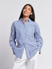 Azul - U.S. Polo Assn. Cotton Poplin Loose Fit Stripe Shirt - Imagem 6 de 10