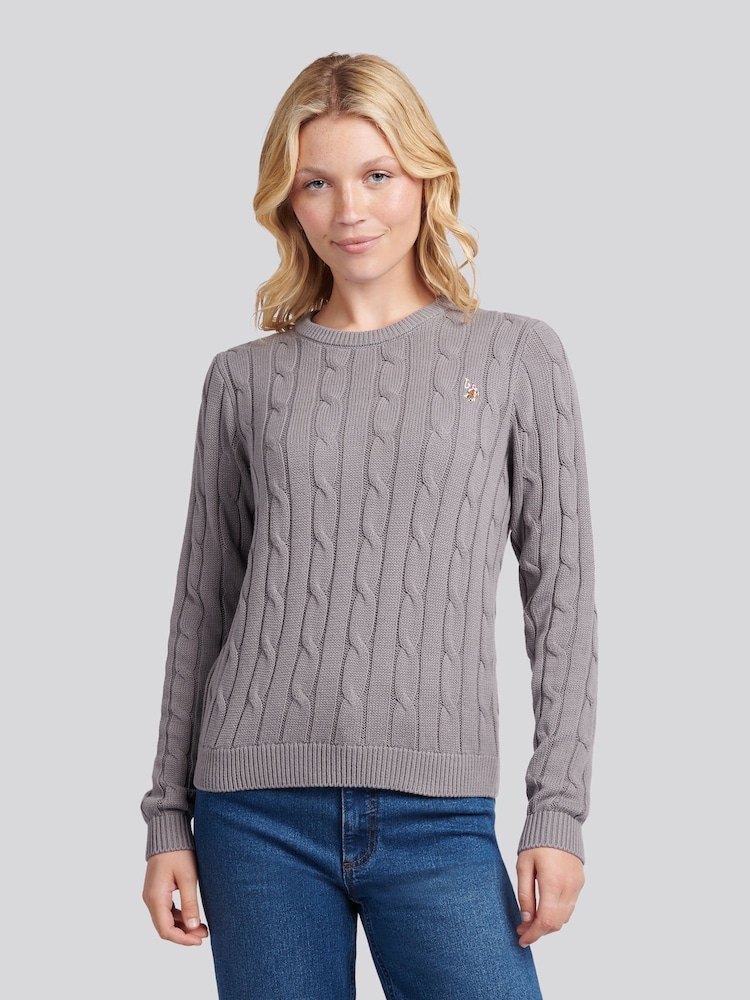 U.S. Polo Assn. Grey Crew Neck Cable Jumper - Image 1 of 1 U.S. Polo Assn. Grey Crew Neck Cable Jumper - Image 1 of 1