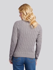 U.S. Polo Assn. Grey Womens Crew Neck Cable Knit Pink Jumper - Image 2 of 4