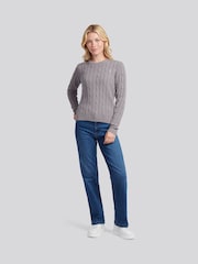 U.S. Polo Assn. Grey Womens Crew Neck Cable Knit Pink Jumper - Image 3 of 4