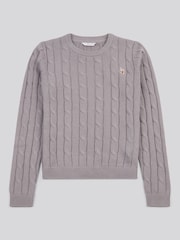 U.S. Polo Assn. Grey Womens Crew Neck Cable Knit Pink Jumper - Image 5 of 7
