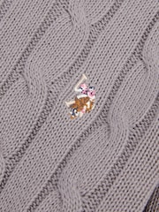 U.S. Polo Assn. Grey Womens Crew Neck Cable Knit Pink Jumper - Image 7 of 7