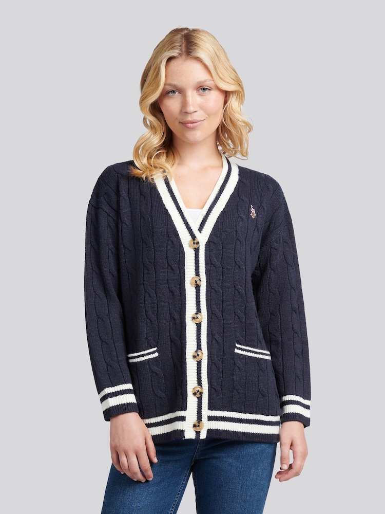 U.S. Polo Assn. Blue Longline Cable Cardigan - Image 1 of 1 U.S. Polo Assn. Blue Longline Cable Cardigan - Image 1 of 1