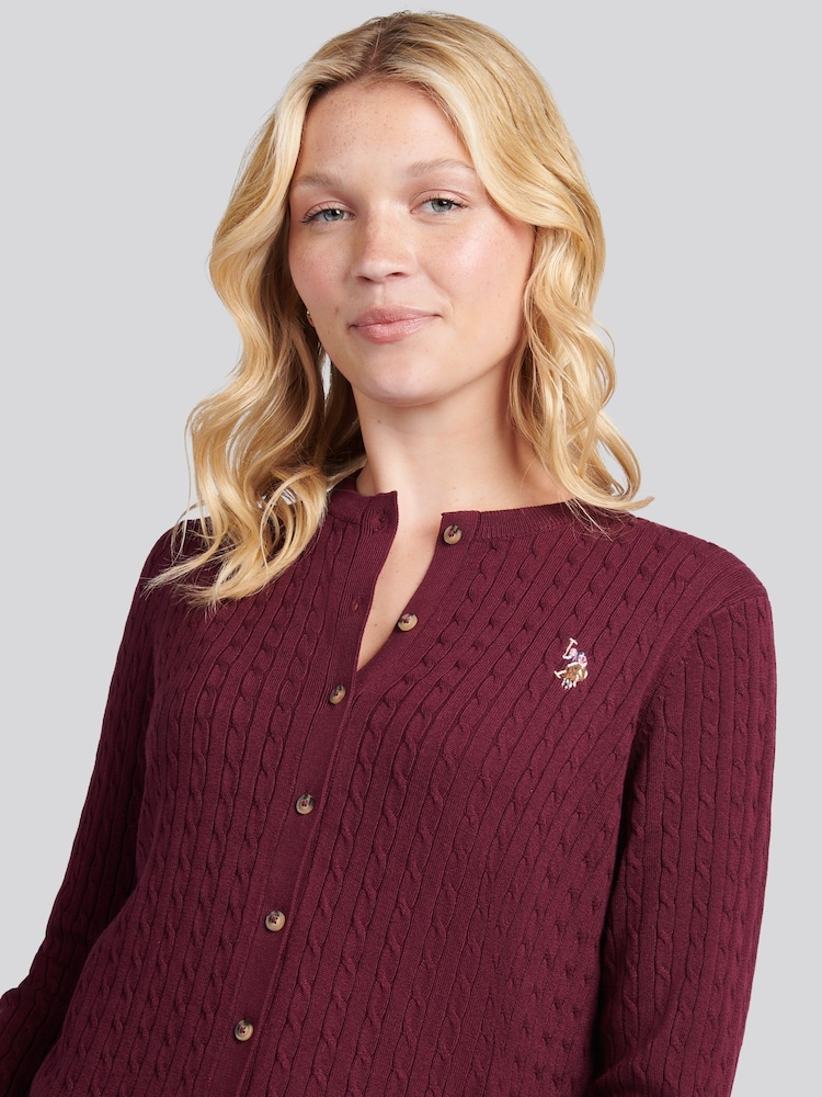 U.S. Polo Assn. Brown Fine Cable Knit Cardigan - Image 4 of 4 U.S. Polo Assn. Brown Fine Cable Knit Cardigan - Image 4 of 4