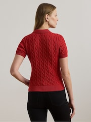 Lauren Ralph Lauren Red Embridered Logo Cable Knit Polo Shirt - Image 2 of 8