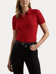 Lauren Ralph Lauren Natrissa Embridered Logo Cable Knit Polo Shirt - Image 3 of 5