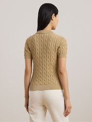 Lauren Ralph Lauren Brown Embridered Logo Cable Knit Polo Shirt - Image 2 of 8
