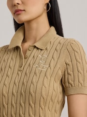 Lauren Ralph Lauren Natrissa Embridered Logo Cable Knit Polo Shirt - Image 1 of 3