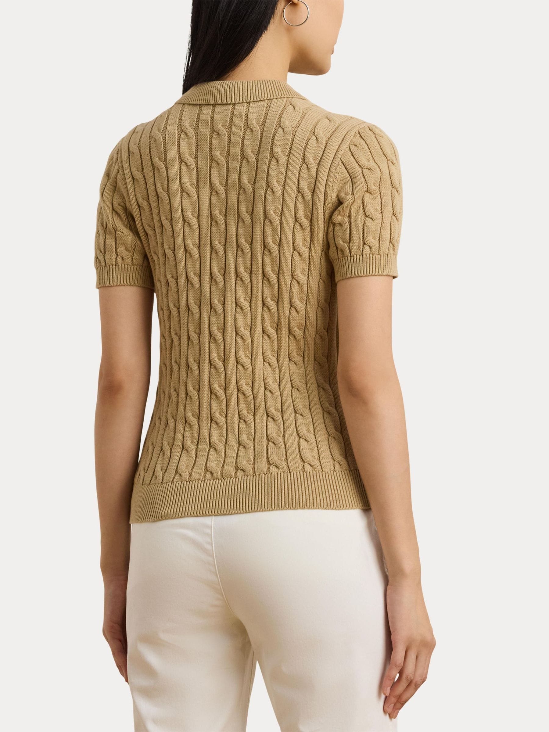 Buy Lauren Ralph Lauren Birch Tan Natrissa Cable Knit Cotton Polo