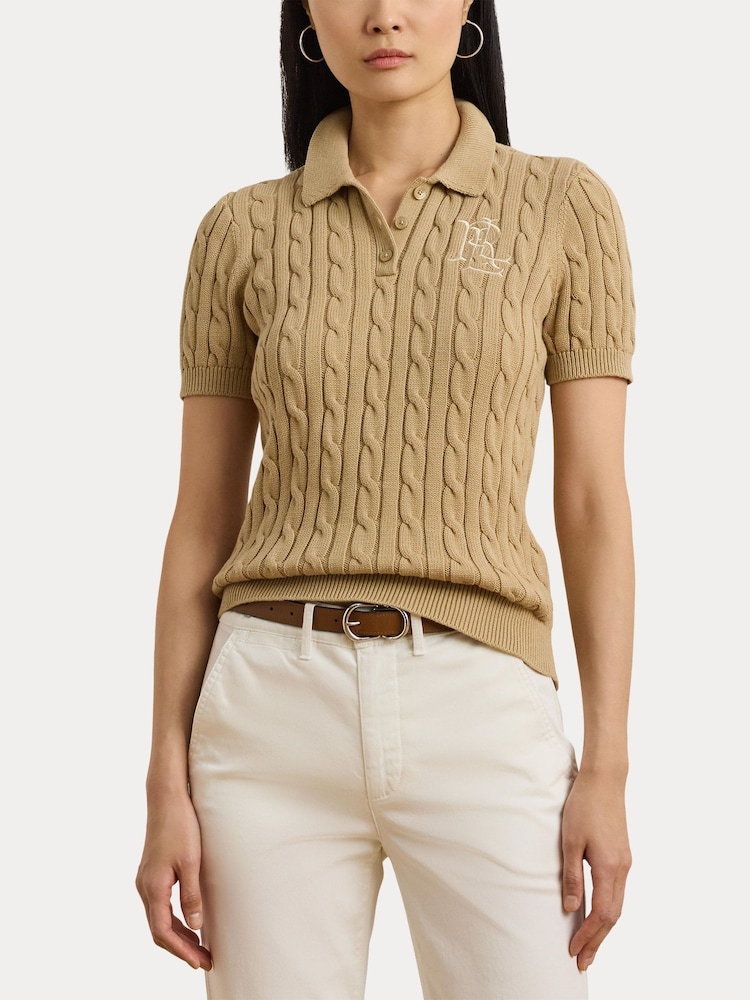 Lauren Ralph Lauren Natrissa Embridered Logo Cable Knit Polo Shirt - Image 2 of 3