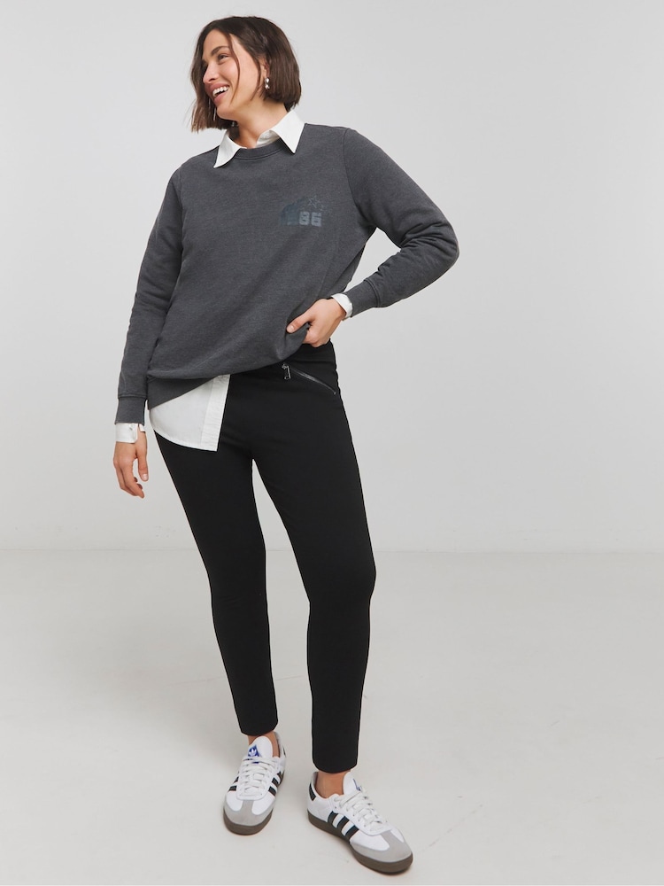 Simply Be Black Zip Detail Ponte Leggings - Image 1 of 4 Simply Be Black Zip Detail Ponte Leggings - Image 1 of 4