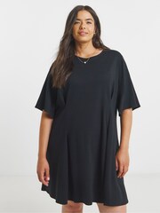 Simply Be Black Cinched Waist Jersey T-shirt Dress - Image 1 of 4