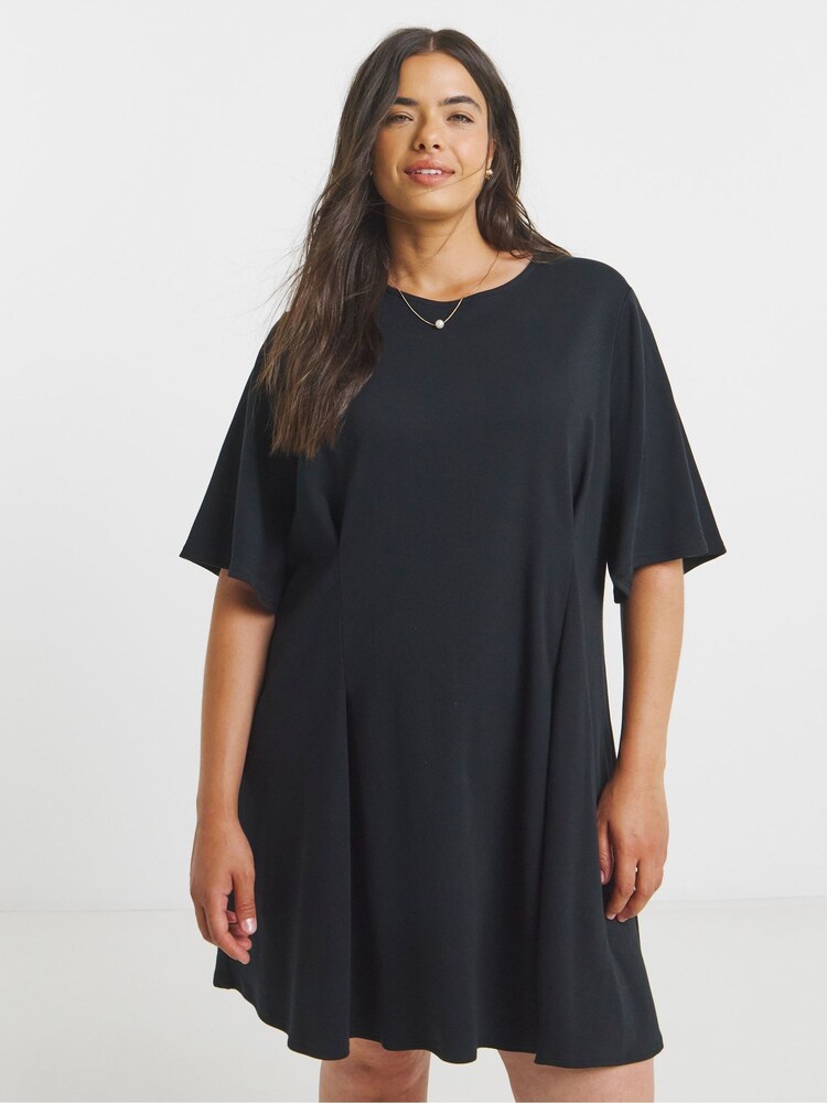 Simply Be Black Cinched Waist Jersey T-shirt Dress - Image 1 of 4