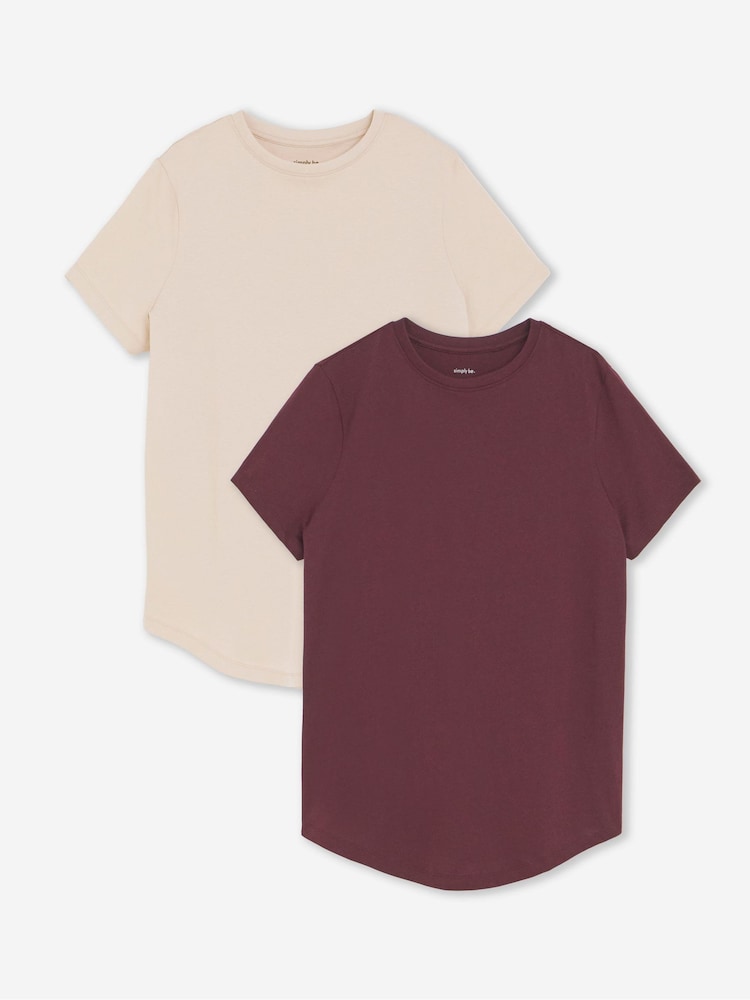 Simply Be Red 2 Pack Curved Hem Longline T-Shirts - Image 1 of 5 Simply Be Red 2 Pack Curved Hem Longline T-Shirts - Image 1 of 5