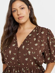Simply Be Brown Button Through Peplum Blouse - Image 3 of 4