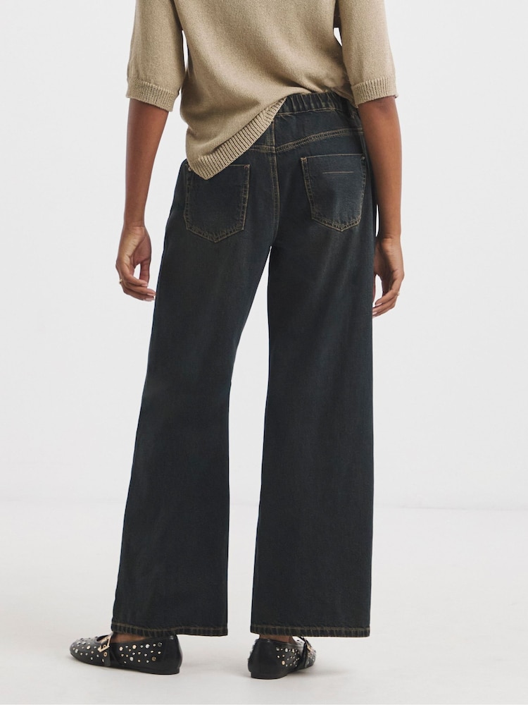 Simply Be Blue Pleat Detail Wide Leg Jeans In Vintage Wash - Image 2 of 4 Simply Be Blue Pleat Detail Wide Leg Jeans In Vintage Wash - Image 2 of 4