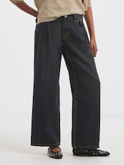 Simply Be Blue Pleat Detail Wide Leg Jeans In Vintage Wash - Image 4 of 4