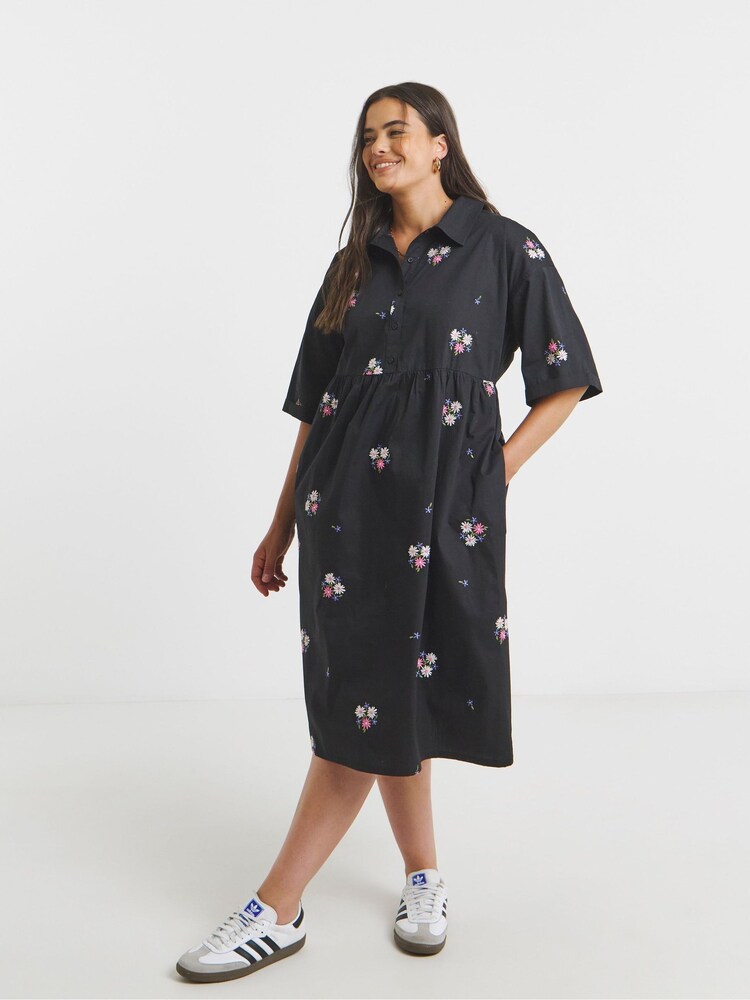 Simply Be Black Embroidered Shirt Dress - Image 1 of 4 Simply Be Black Embroidered Shirt Dress - Image 1 of 4