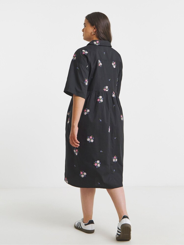Simply Be Black Embroidered Shirt Dress - Image 2 of 4 Simply Be Black Embroidered Shirt Dress - Image 2 of 4