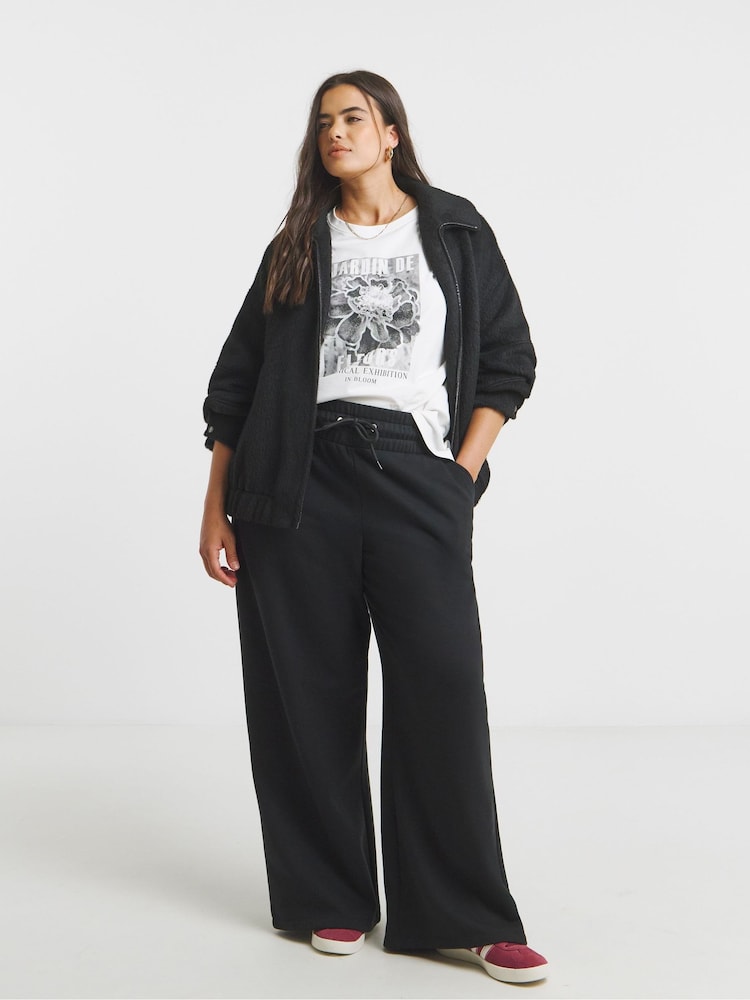 Simply Be Black Tie Waist Wide Leg Joggers - Image 1 of 4 Simply Be Black Tie Waist Wide Leg Joggers - Image 1 of 4