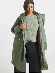 Simply Be Green Double Pocket Detail Rubberised Coat - Image 1 of 4
