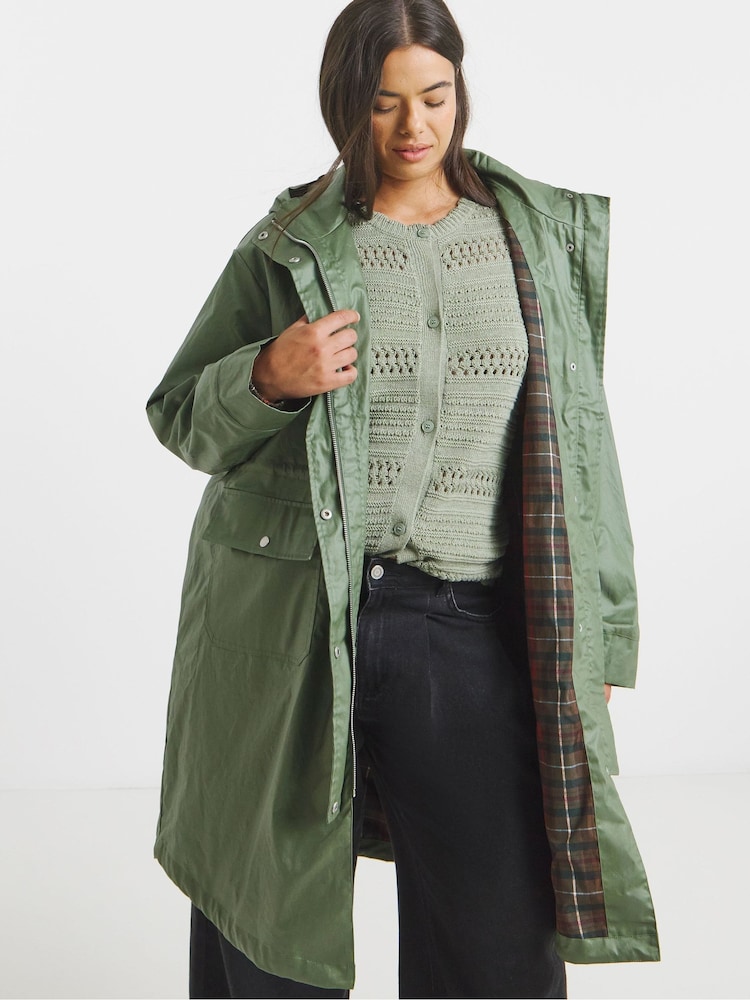 Simply Be Green Double Pocket Detail Rubberised Coat - Image 1 of 4 Simply Be Green Double Pocket Detail Rubberised Coat - Image 1 of 4