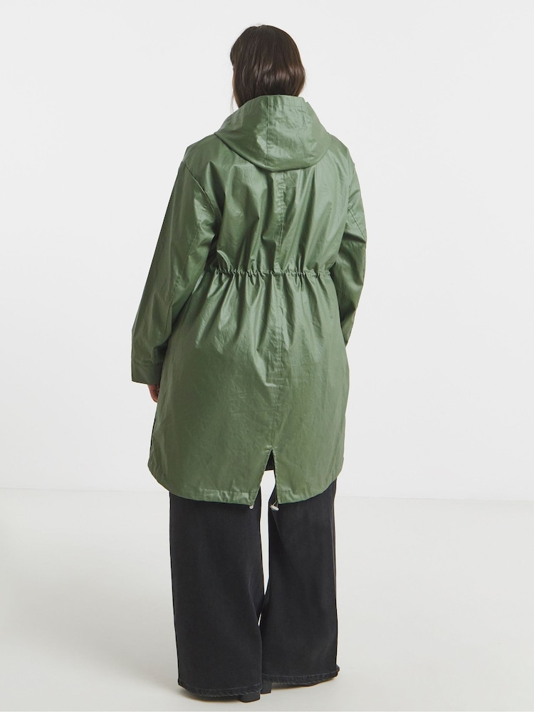 Simply Be Green Double Pocket Detail Rubberised Coat - Image 2 of 4