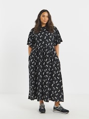 Simply Be Black Supersoft Jersey Boat Neck Pocket Midi Dress - Image 1 of 4