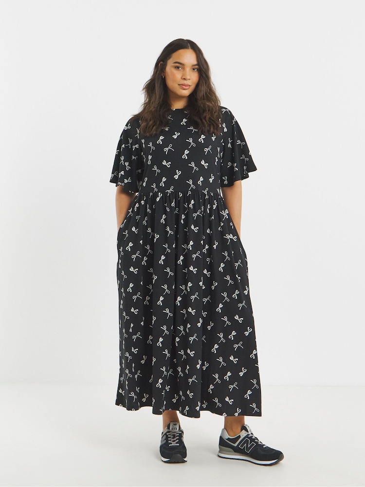Simply Be Black Supersoft Jersey Boat Neck Pocket Midi Dress - Image 1 of 4