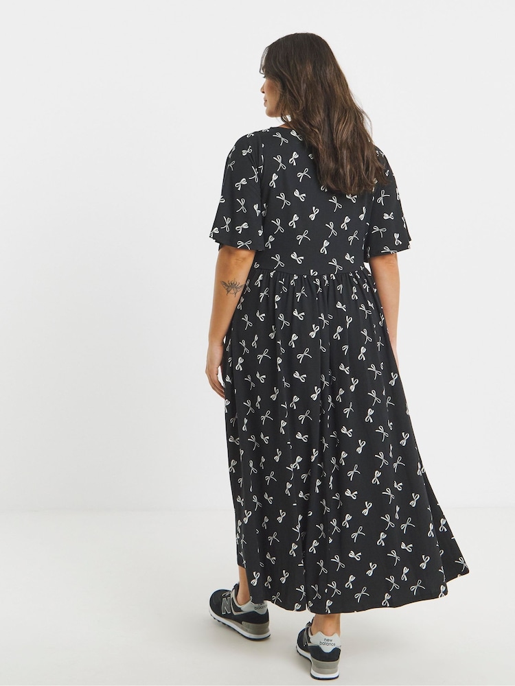Simply Be Black Supersoft Jersey Boat Neck Pocket Midi Dress - Image 2 of 4