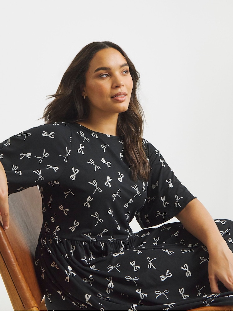 Simply Be Black Supersoft Jersey Boat Neck Pocket Midi Dress - Image 4 of 4