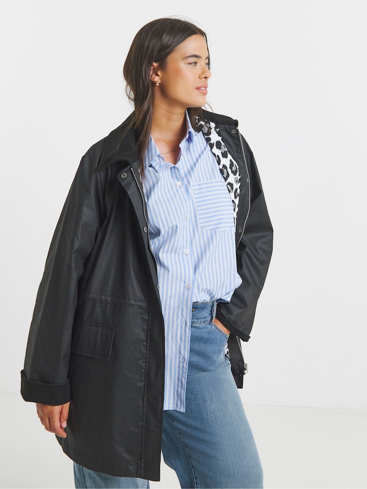 Simply Be Black Waxed Finish Cord Collar Workwear Jacket - Image 1 of 4 Simply Be Black Waxed Finish Cord Collar Workwear Jacket - Image 1 of 4