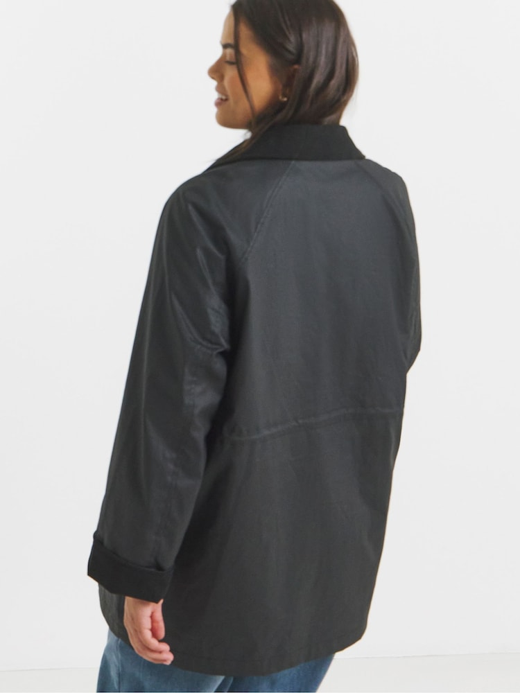 Simply Be Black Waxed Finish Cord Collar Workwear Jacket - Image 2 of 4 Simply Be Black Waxed Finish Cord Collar Workwear Jacket - Image 2 of 4