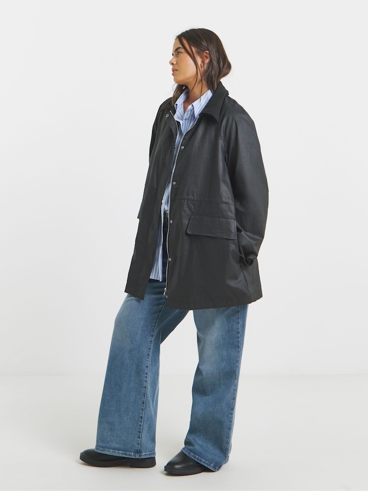Simply Be Black Waxed Finish Cord Collar Workwear Jacket - Image 4 of 4 Simply Be Black Waxed Finish Cord Collar Workwear Jacket - Image 4 of 4