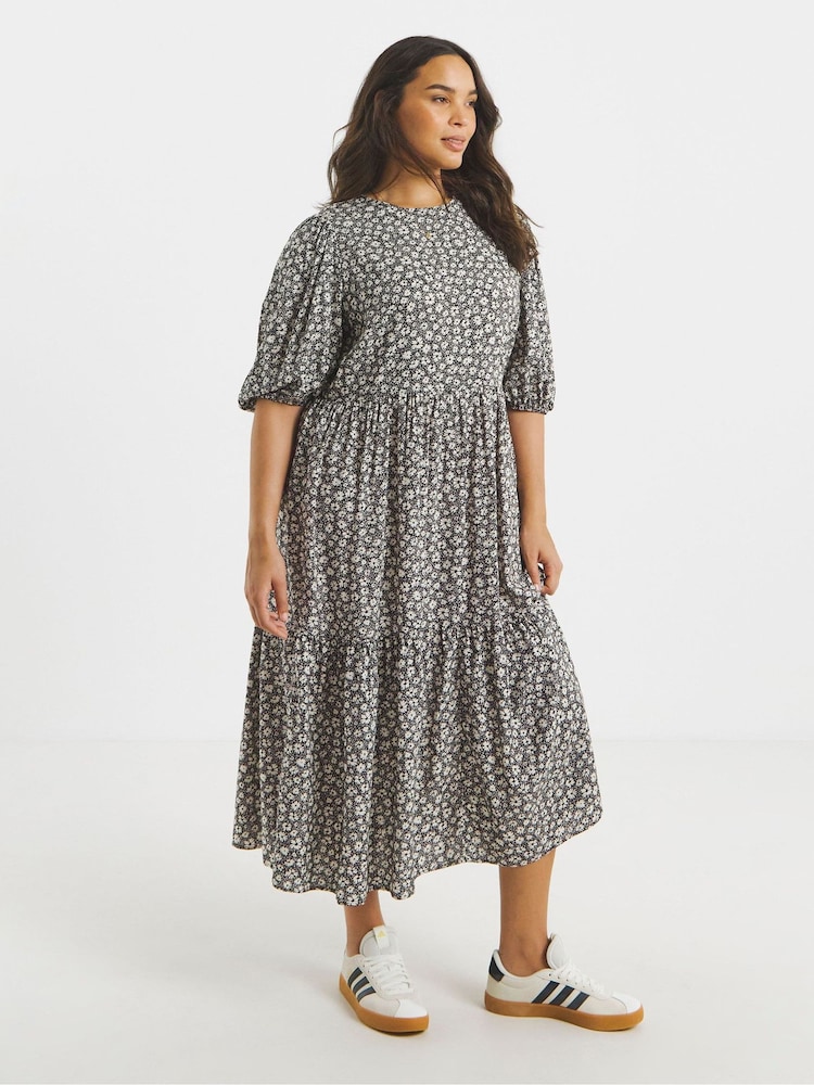 Simply Be Grey Tiered Midi Dress - Image 1 of 4