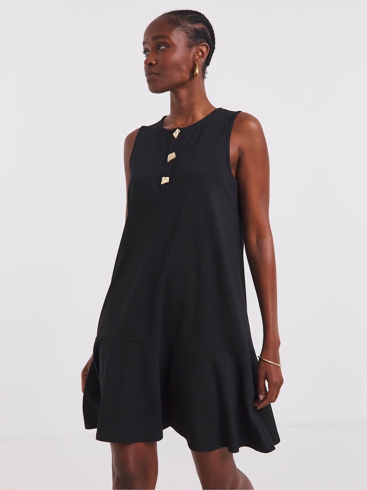Simply Be Black Ponte Shift Dress With Button Detail - Image 1 of 4 Simply Be Black Ponte Shift Dress With Button Detail - Image 1 of 4