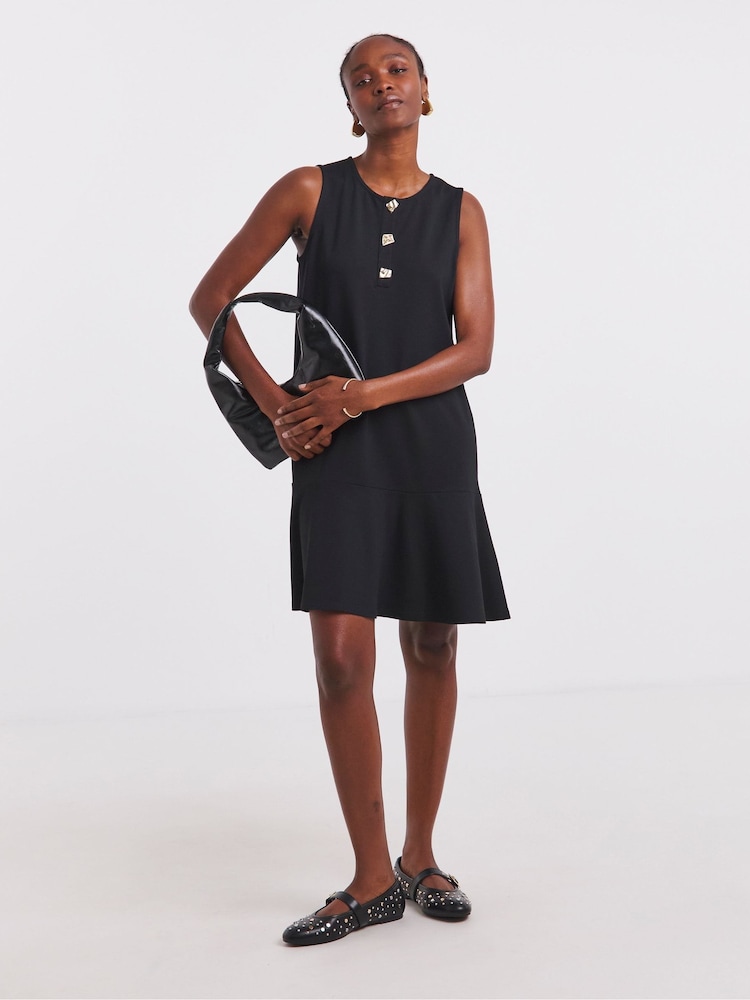 Simply Be Black Ponte Shift Dress With Button Detail - Image 4 of 4 Simply Be Black Ponte Shift Dress With Button Detail - Image 4 of 4