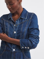 Simply Be Blue Lightweight Dark Wash Tuxedo Detail Midaxi Dress - Image 4 of 4